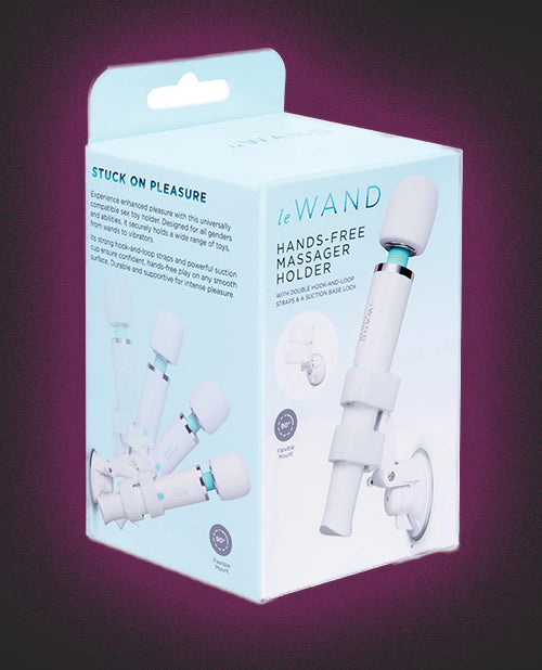 Package of WAND Hands-Free Massager Holder on a purple background