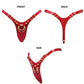 Red and gold thong Strap-on-Me Leatherette Harness Fabulous with front, back, and size views on a white background