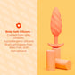 Pink silicone product on a yellow background with text about body-safe silicone.