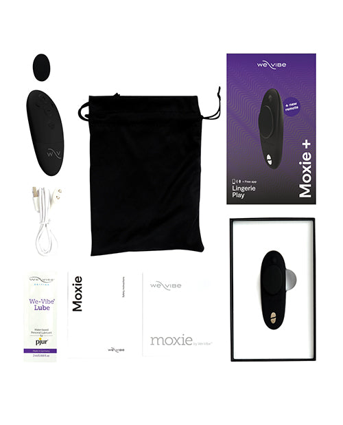 We-Vibe Moxie+ Underwear Vibe satin black remote and packaging